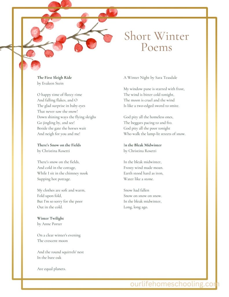heart-warming winter poems for kids (free printable) - our life